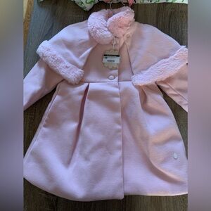 Pink Kids Coat with Faux Fur Trim